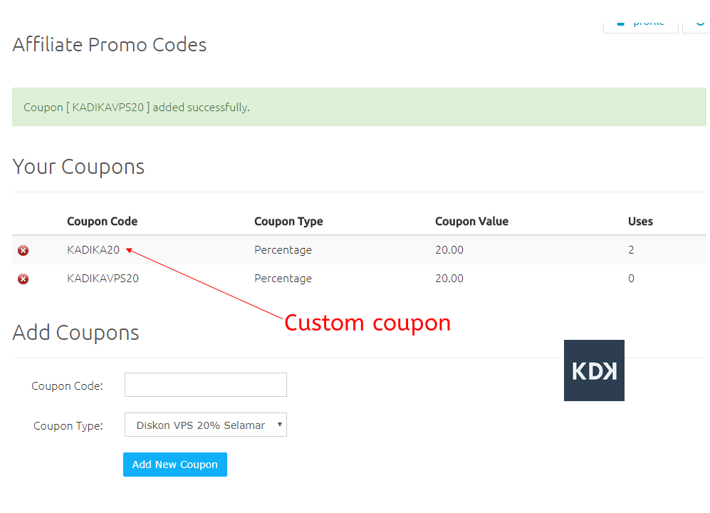 custom coupon affiliate domainesia