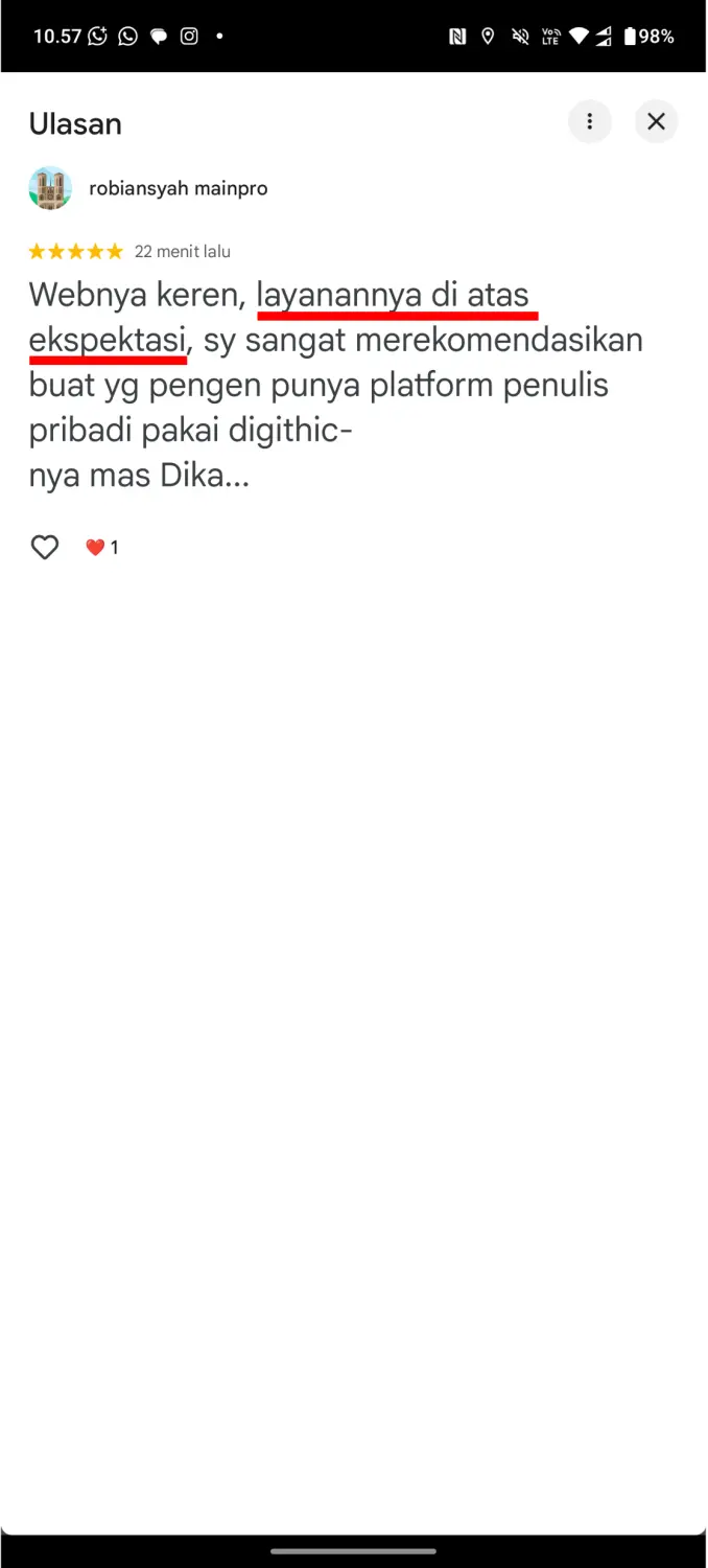 Testimoni Mas Robi, pengguna Digithic